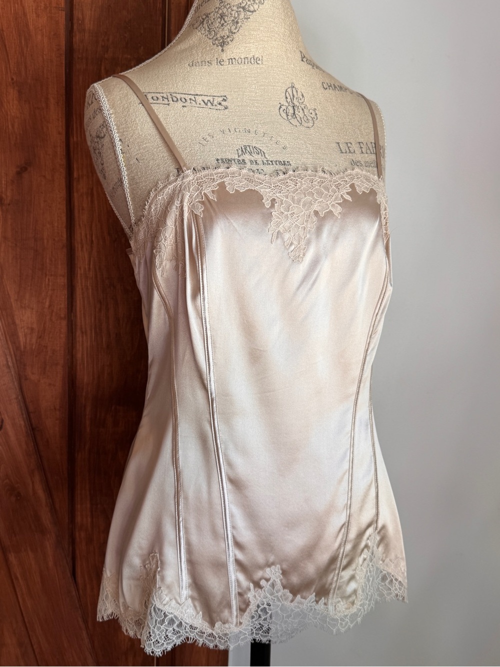 White House Black Market Ivory Satin Lace-Trim Slip